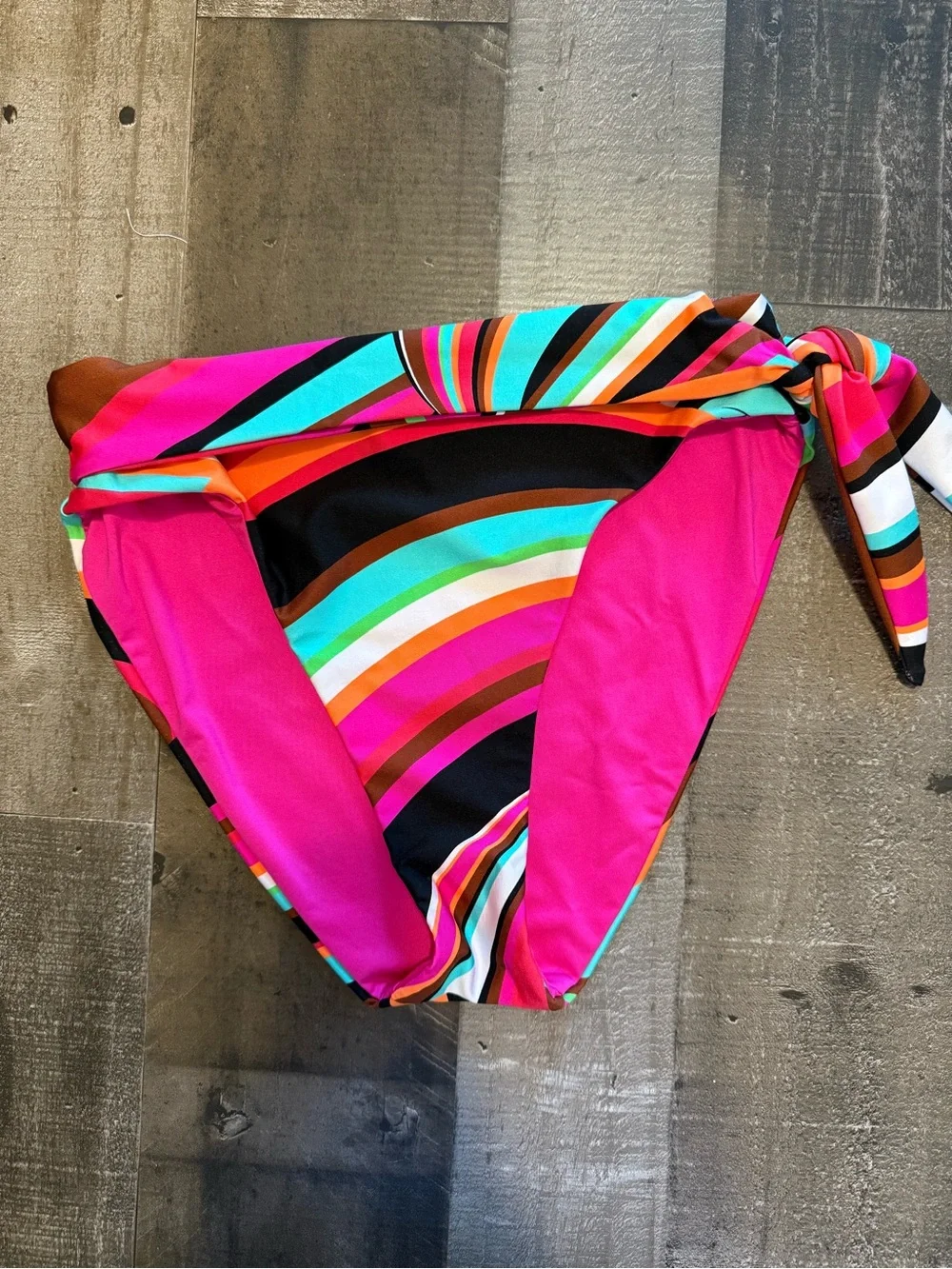 Trina Turk Swoop Multicolor High-Waist Tie-Side Bikini Bottom size 6